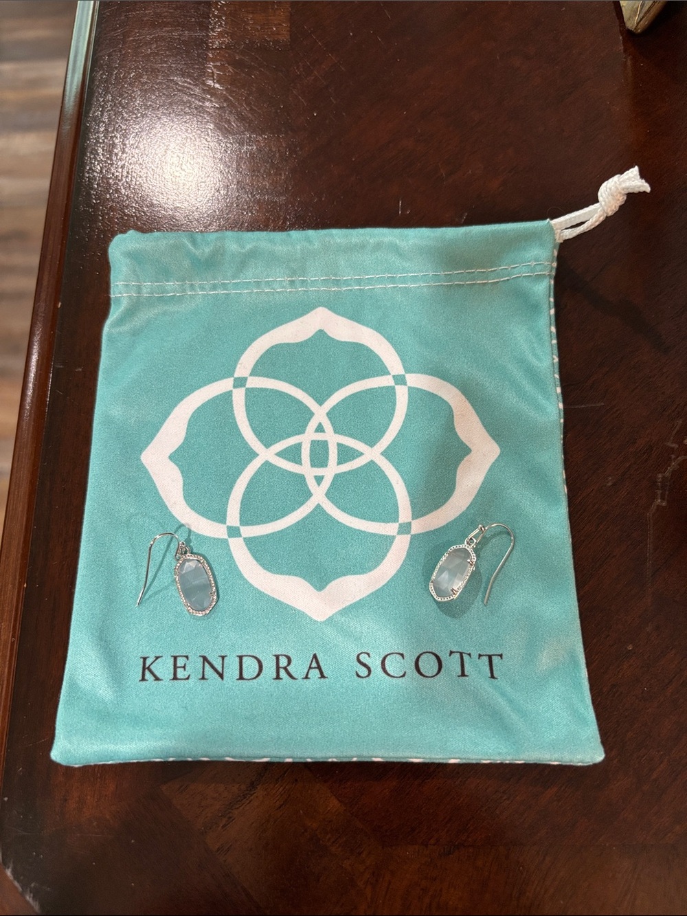 Kendra Scott Aqua and Silver Drop Earrings